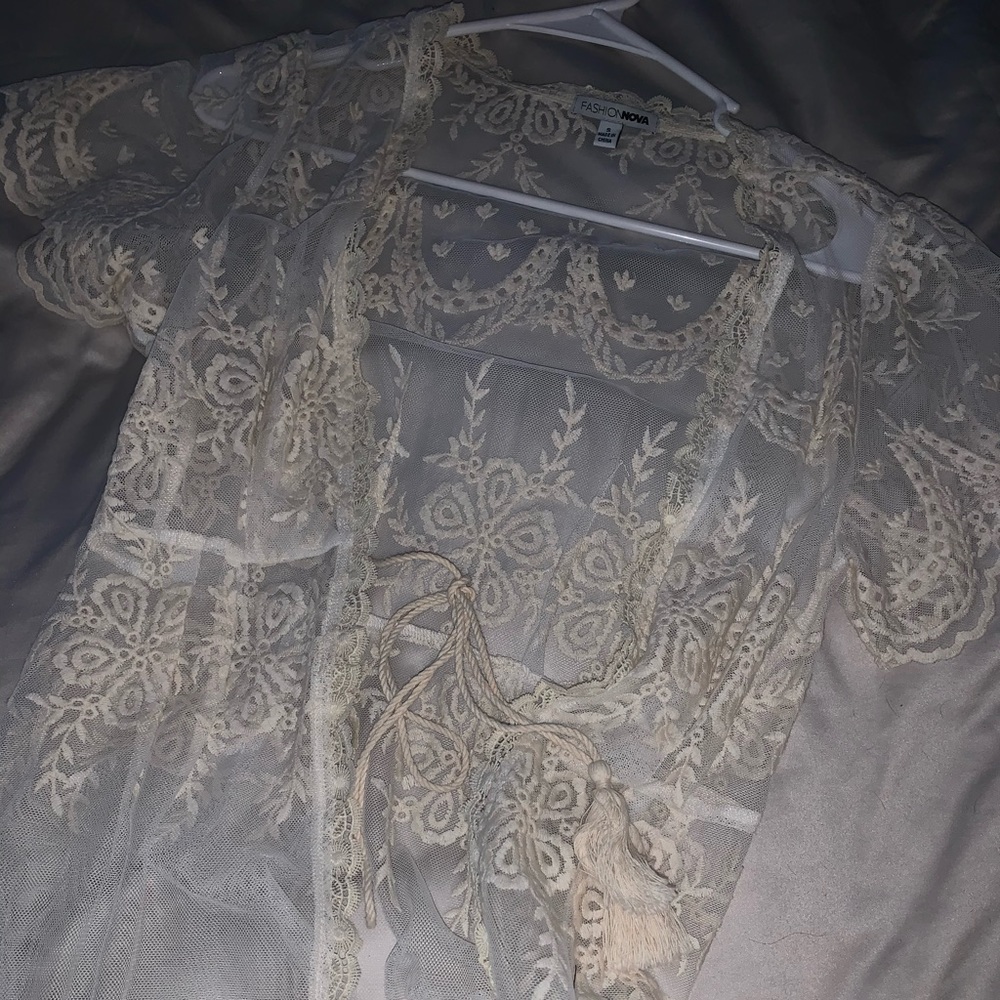 White lace see through cardigan